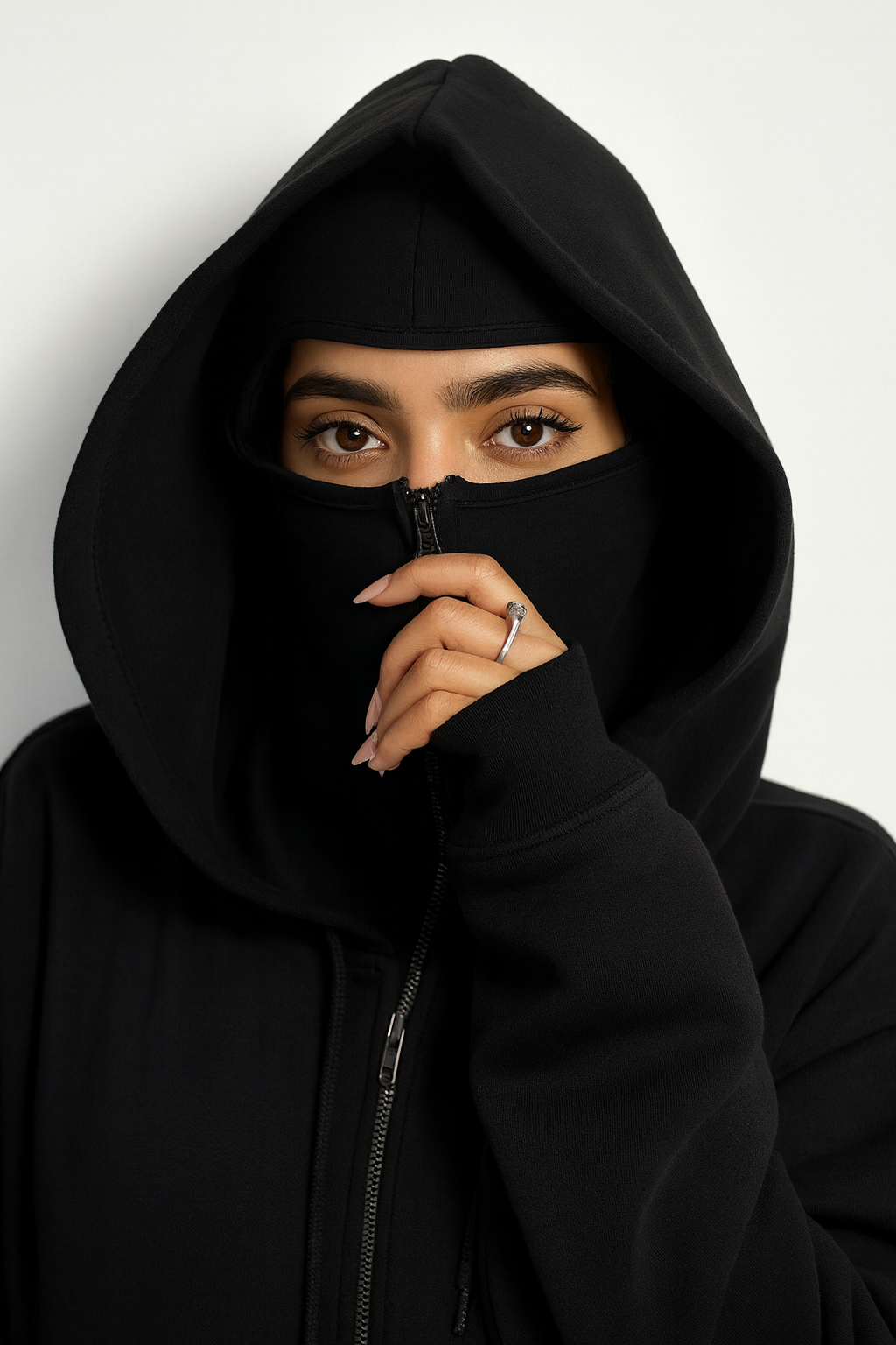 Black Combat Hoodie – Streetwear Pullover with Face Cover