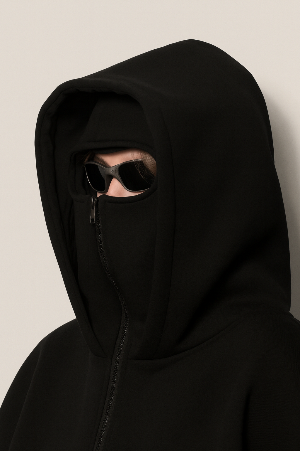 URBXN™ Oversized Black Full-Zip Hoodie – Streetwear Balaclava Style