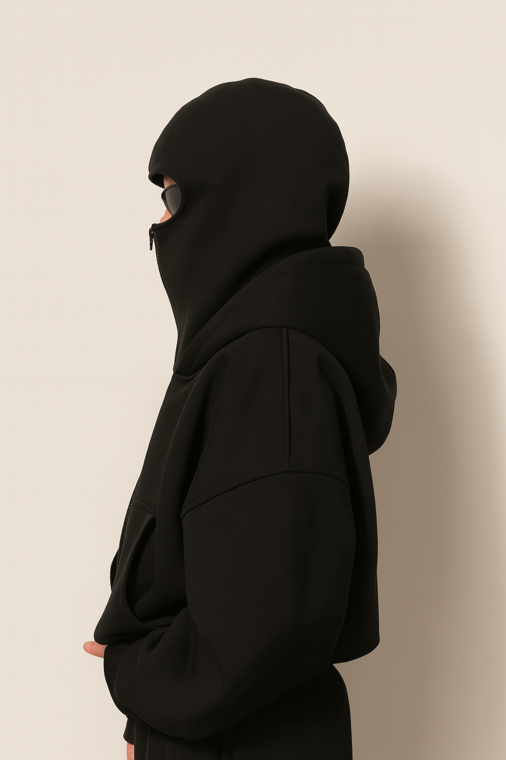URBXN™ Oversized Black Full-Zip Hoodie – Streetwear Balaclava Style