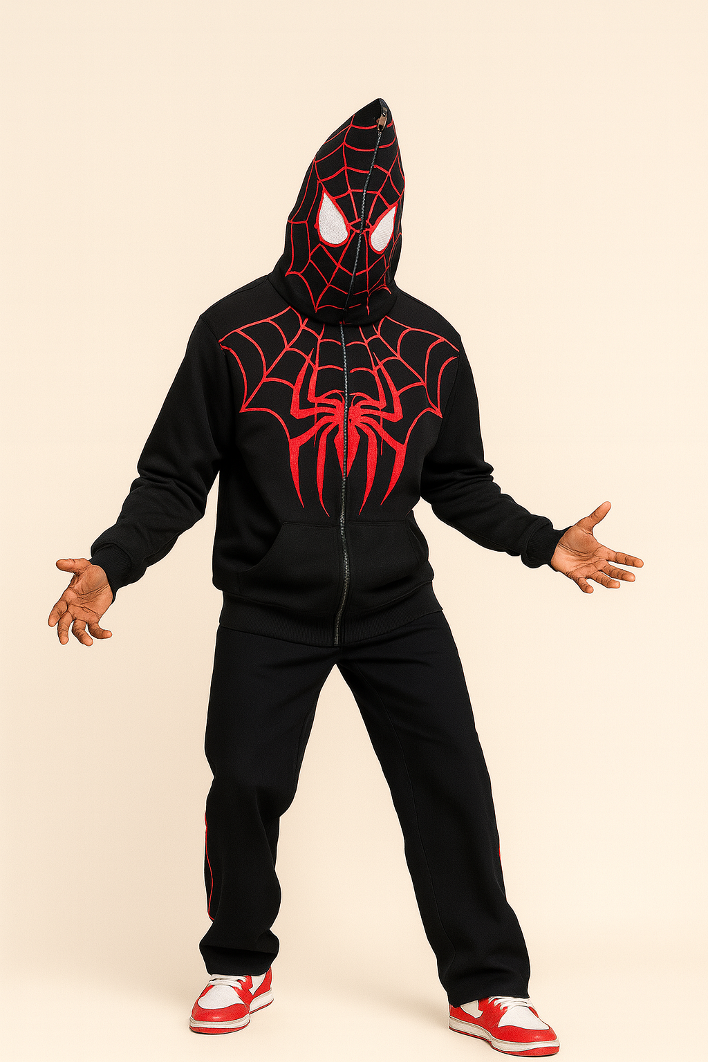 URBXN Spider-Man Inspired Black & Red Zip-Up Hoodie