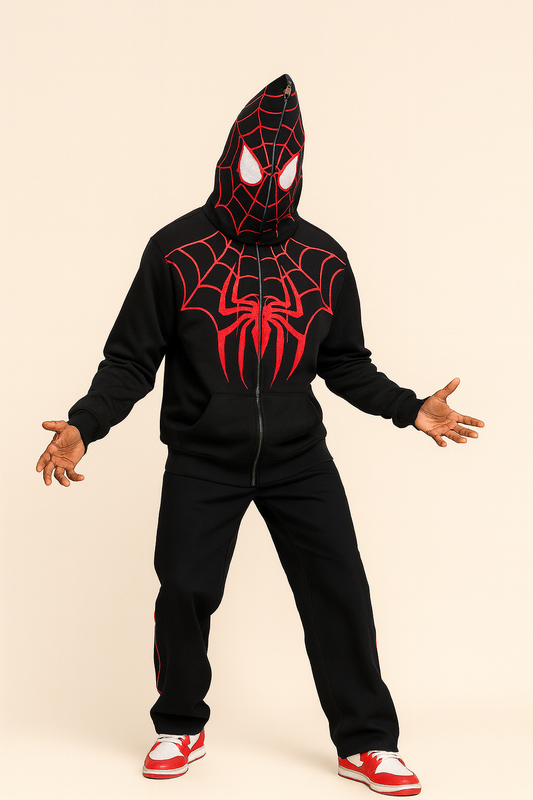 URBXN Spider-Man Inspired Black & Red Zip-Up Hoodie
