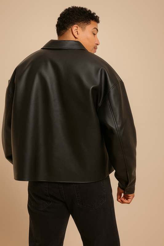 URBXN Black Faux Leather Jacket – Streetwear for the Bold