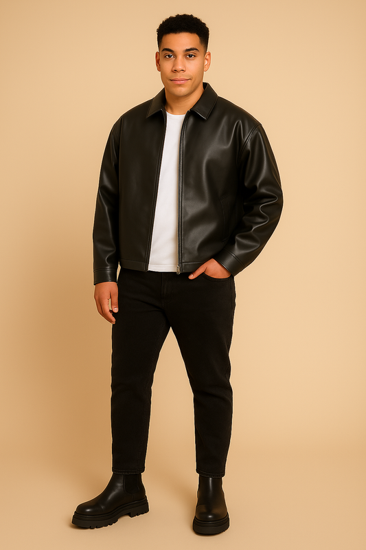 URBXN Black Faux Leather Jacket – Streetwear for the Bold