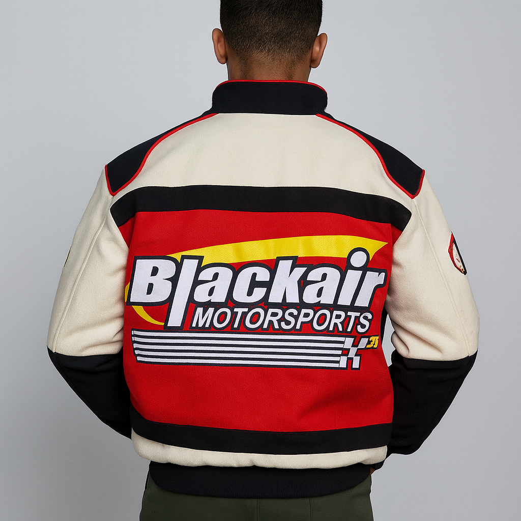 Blackair Racing Jacket – Red, White & Black Motorsport Bomber