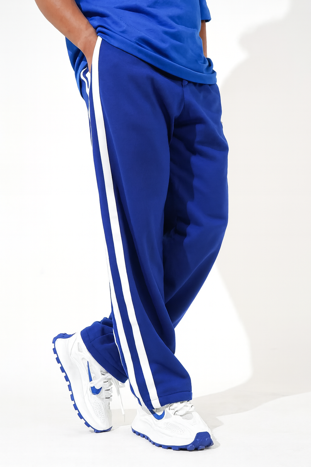 URBXN Royal Blue Track Pants – Classic 3-Stripe Streetwear Joggers