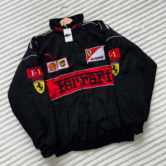 URBXN Premium Ferrari Embroidered Varsity Jacket — Red & Black