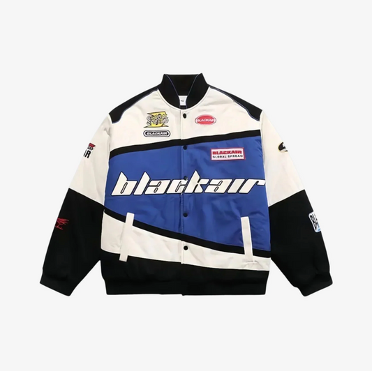Blue & White Racing Varsity Jacket – Streetwear Motorsport Bomber