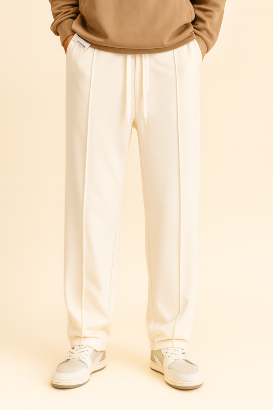 URBXN Men’s White Relaxed Fit Straight Joggers – Minimal Streetwear Track Pants