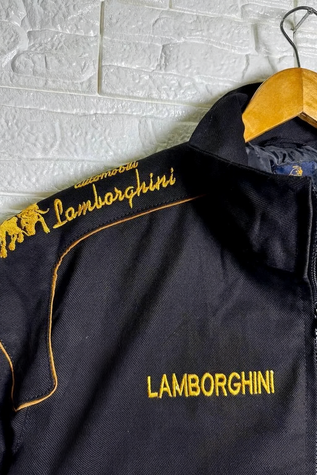 URBXN Lamborghini Racing Jacket – Black & Yellow Embroidered Sportswear Bomber