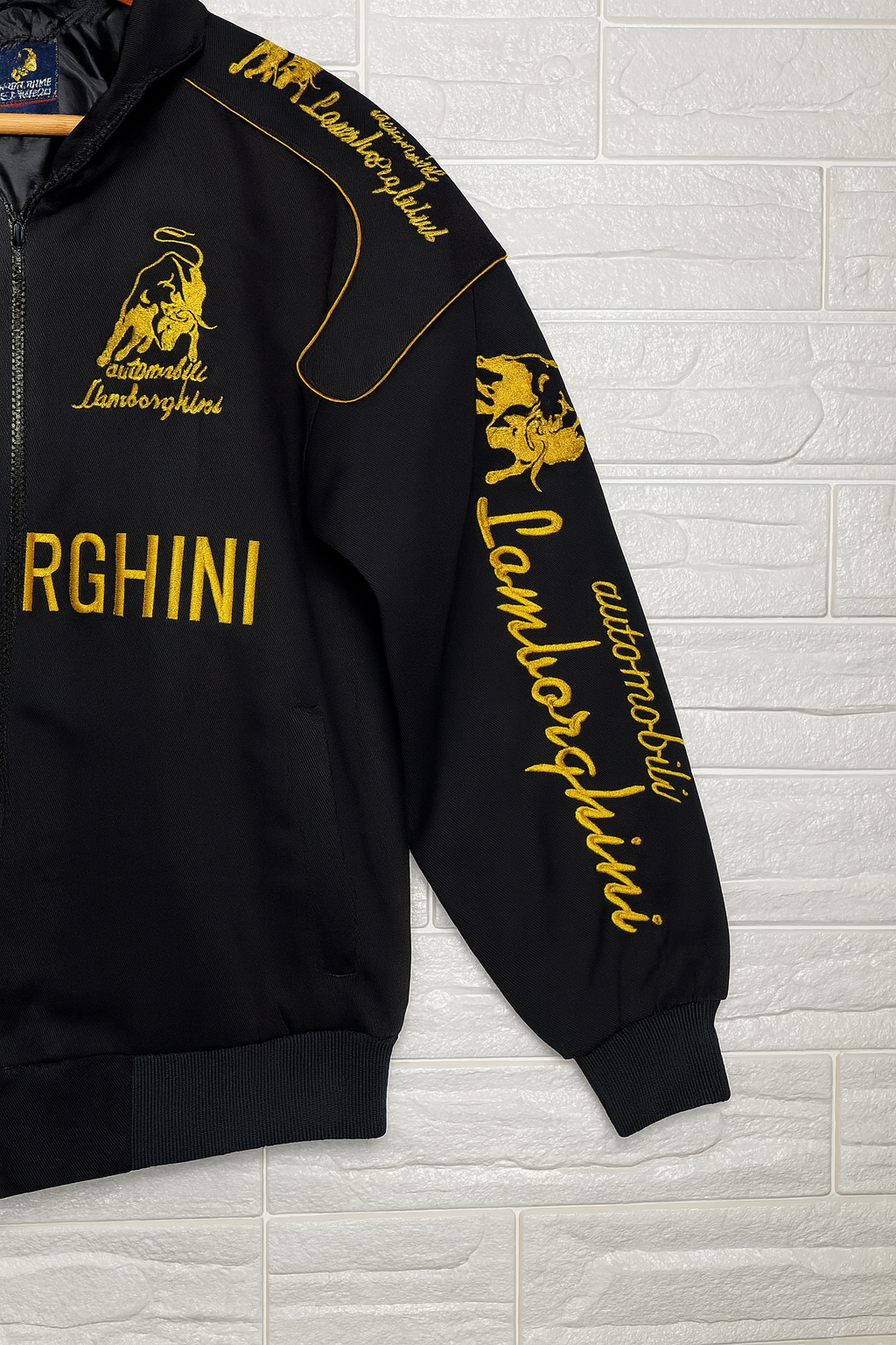 URBXN Lamborghini Racing Jacket – Black & Yellow Embroidered Sportswear Bomber