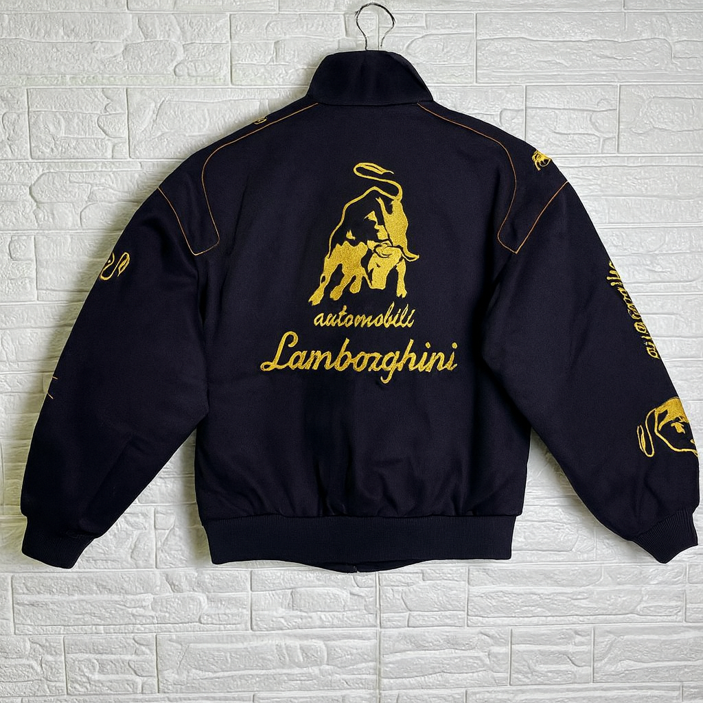 URBXN Lamborghini Racing Jacket – Black & Yellow Embroidered Sportswear Bomber