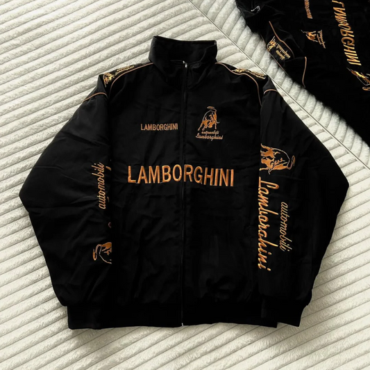 URBXN Lamborghini Racing Jacket – Black & Yellow Embroidered Sportswear Bomber