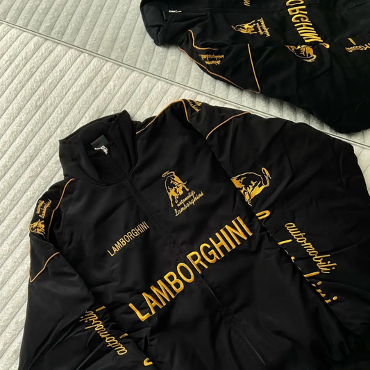 URBXN Lamborghini Racing Jacket – Black & Yellow Embroidered Sportswear Bomber