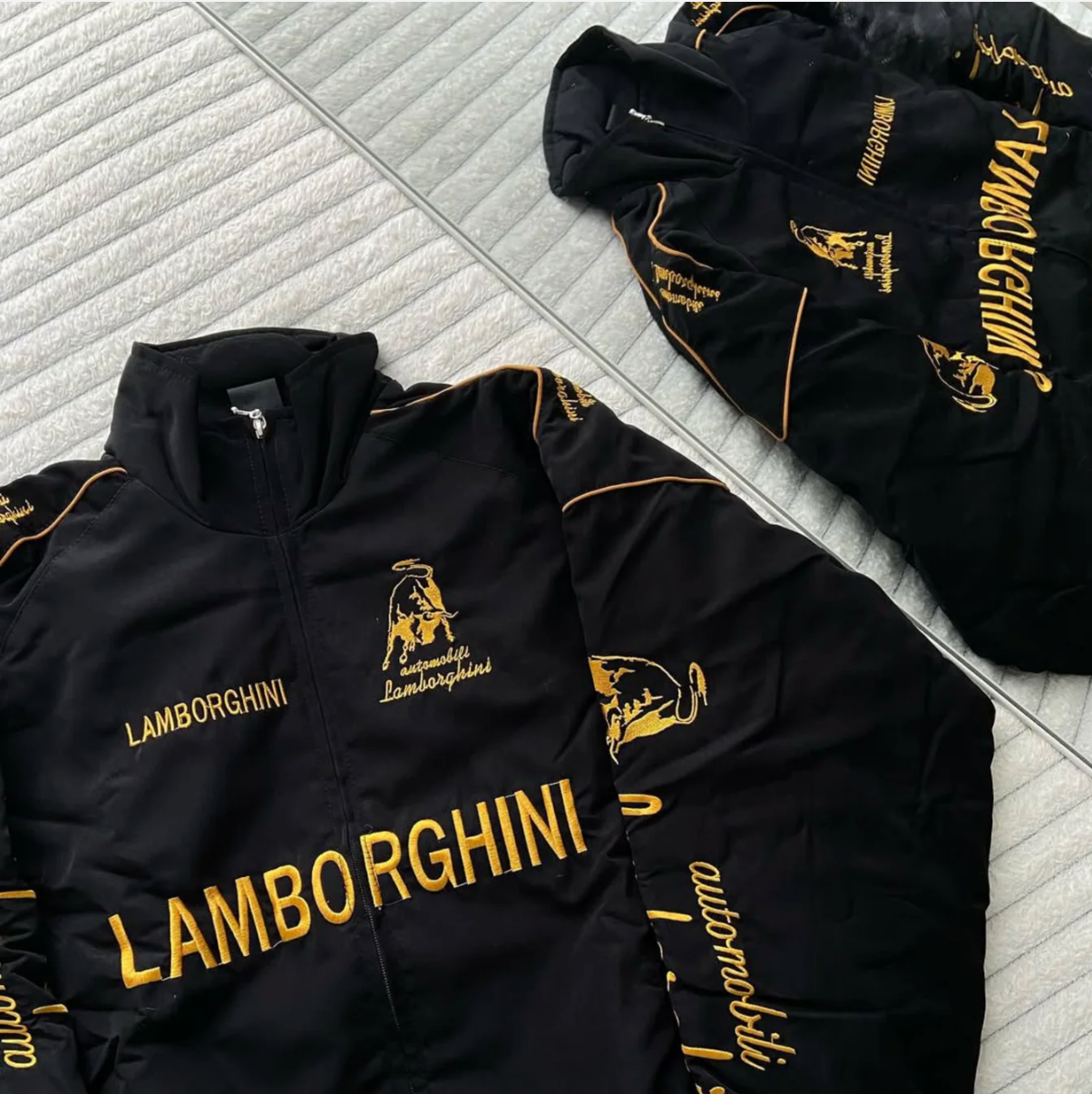 URBXN Lamborghini Racing Jacket – Black & Yellow Embroidered Sportswear Bomber