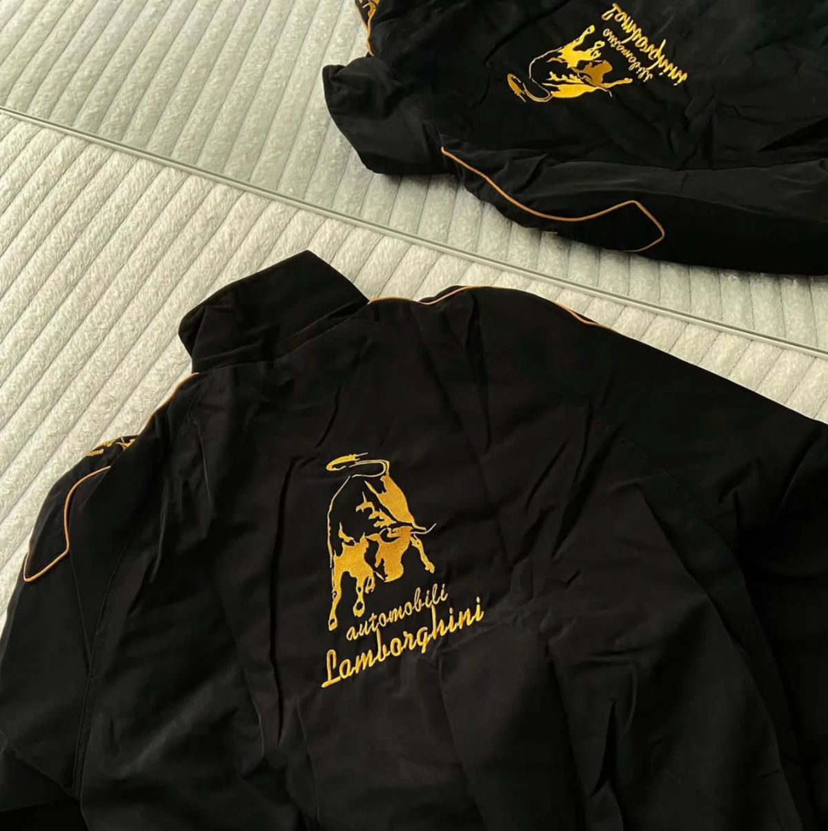 URBXN Lamborghini Racing Jacket – Black & Yellow Embroidered Sportswear Bomber