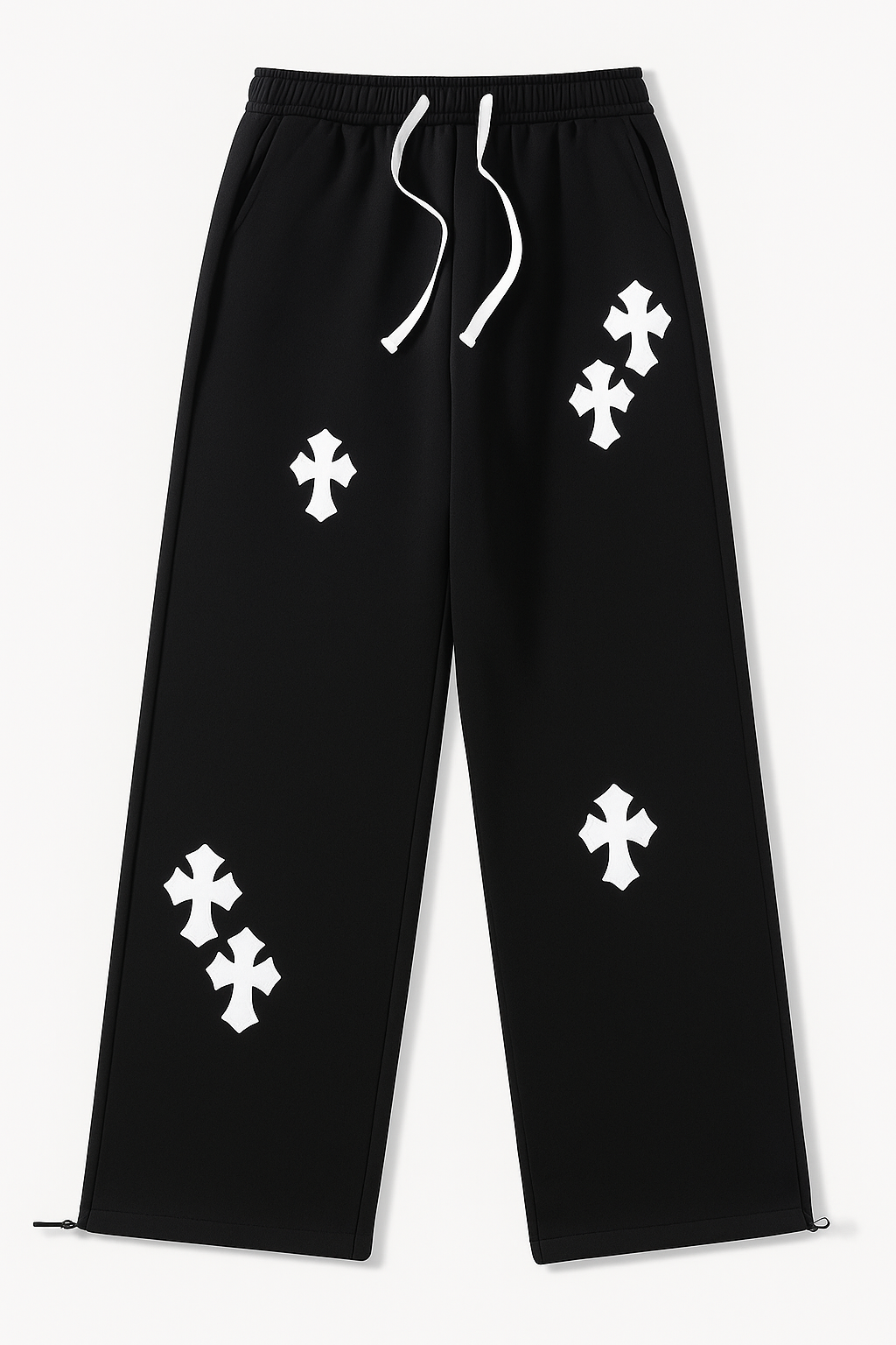 Black Sweatpants with White Cross Patches | Streetwear Joggers