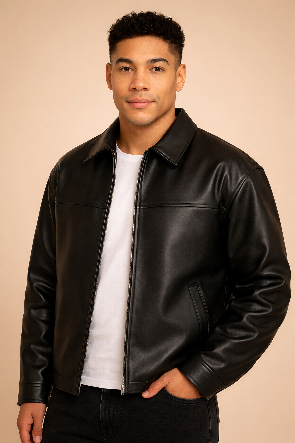 URBXN Black Faux Leather Jacket – Streetwear for the Bold