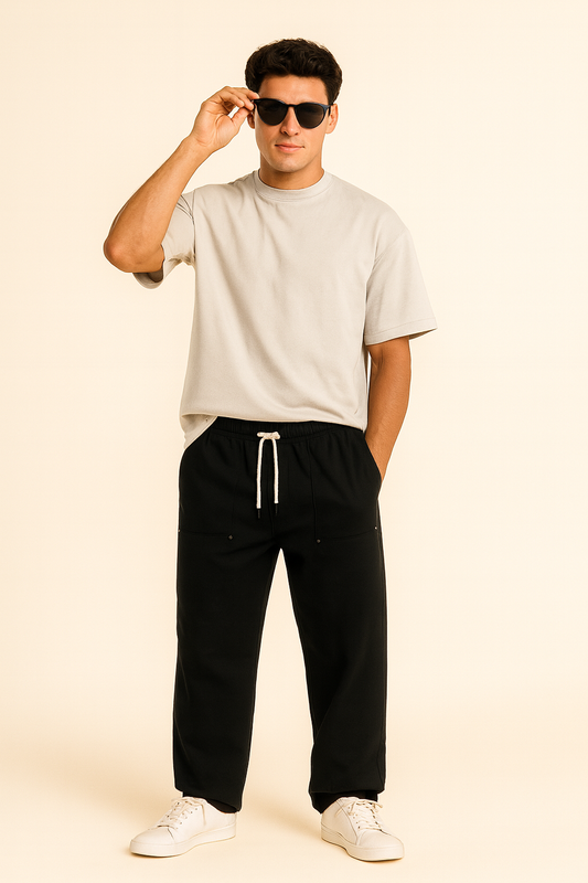 URBXN Black Relaxed Fit Joggers – Premium Streetwear Men’s Sweatpants with Drawstring Waist
