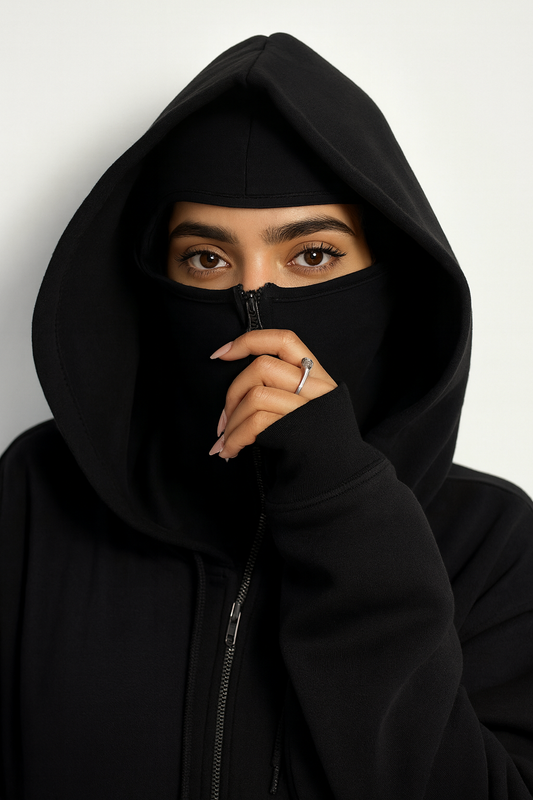 Black Combat Hoodie – Streetwear Pullover with Face Cover