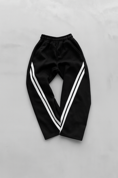 URBXN Black & White V-Stripe Track Pants – Streetwear Wide Leg Joggers
