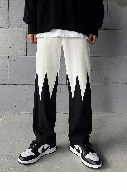URBXN Black & White Gradient Pants – Y2K Baggy Streetwear Wide Leg Bottoms