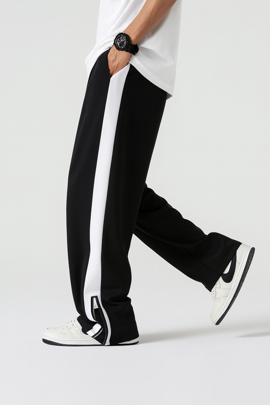 URBXN Black & White Side Stripe Track Pants – Wide Leg Streetwear Joggers