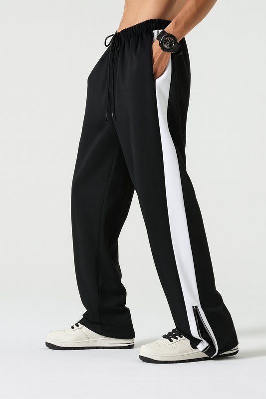 URBXN Black & White Side Stripe Track Pants – Wide Leg Streetwear Joggers