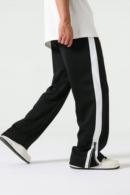 URBXN Black & White Side Stripe Track Pants – Wide Leg Streetwear Joggers
