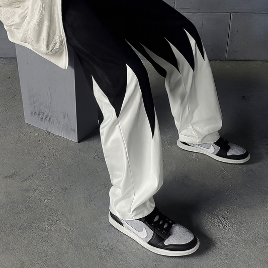 URBXN Black & White Gradient Pants – Y2K Baggy Streetwear Wide Leg Bottoms