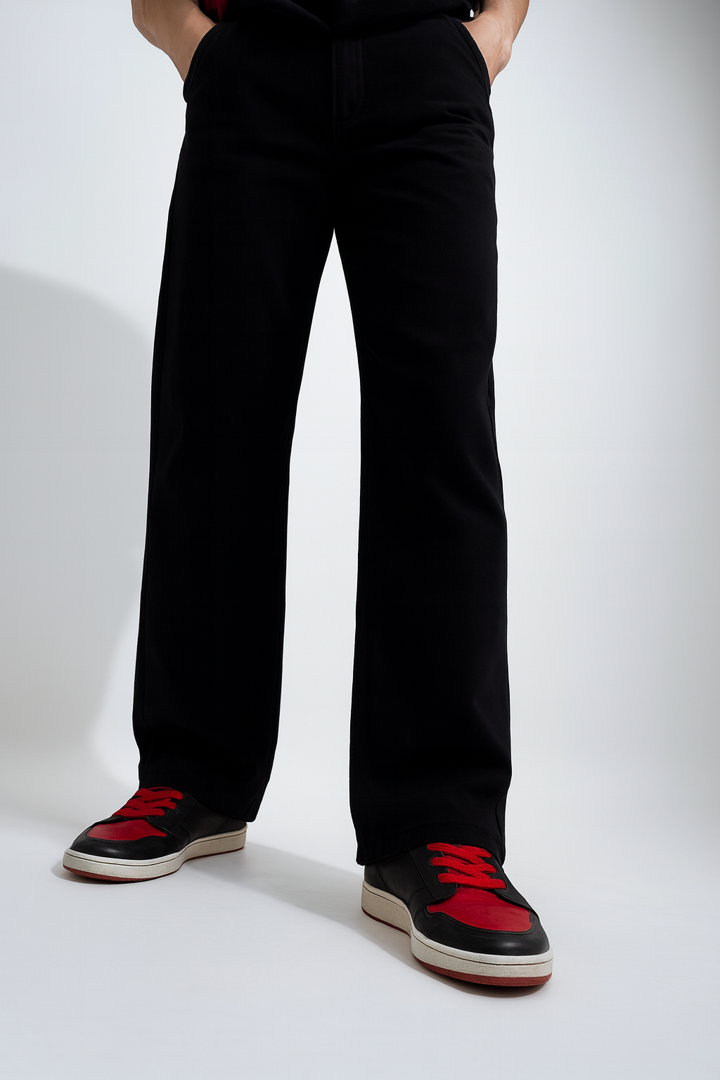 URBXN Black Flame Print Trousers – Streetwear Wide Leg Pants