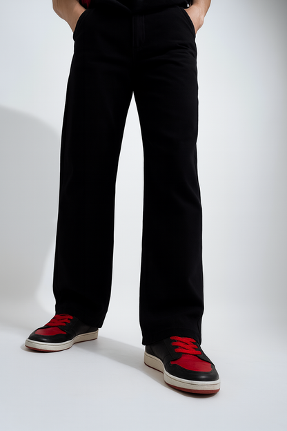 URBXN Black Flame Print Trousers – Streetwear Wide Leg Pants