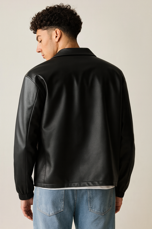Classic Black Leather Bomber Jacket – Men’s Streetwear Outerwear