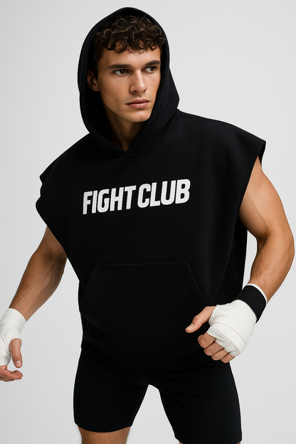 Fight Club Sleeveless Hoodie – Black Muscle Tank for Training & Streetwear