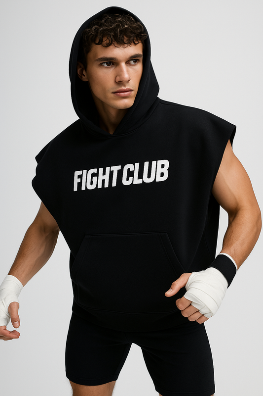 Fight Club Sleeveless Hoodie – Black Muscle Tank for Training & Streetwear