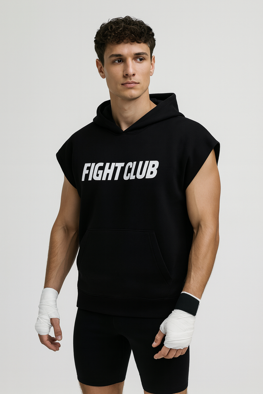 Fight Club Sleeveless Hoodie – Black Muscle Tank for Training & Streetwear