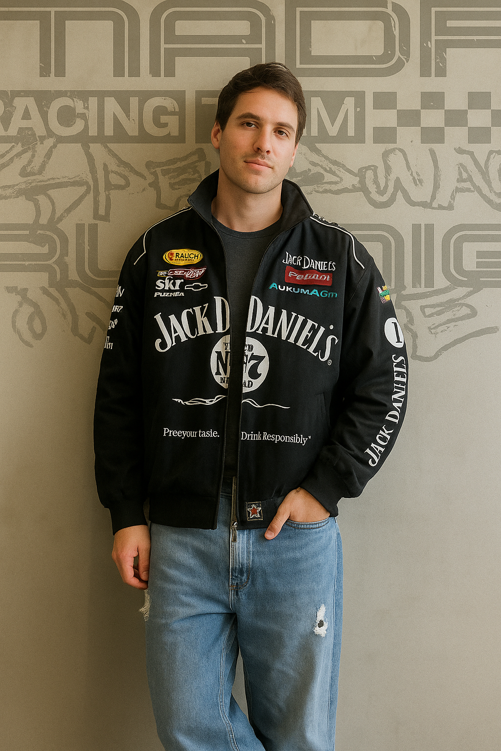 Jack Daniel’s Racing Bomber Jacket – Black Varsity Streetwear