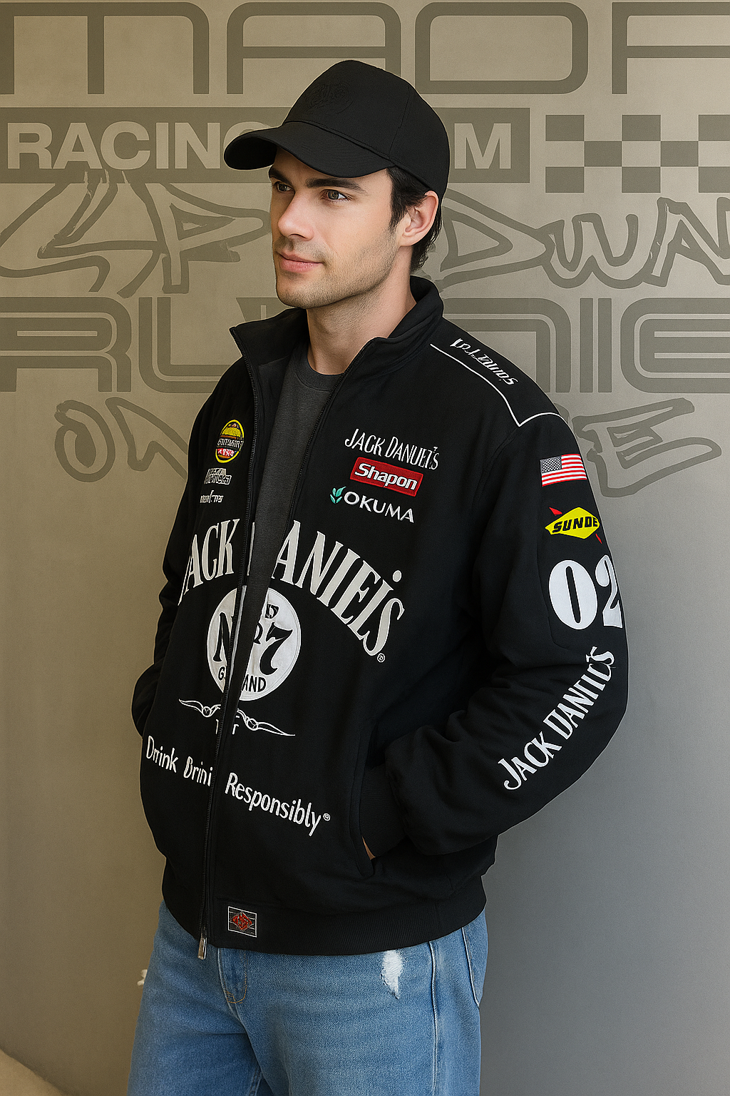 Jack Daniel’s Racing Bomber Jacket – Black Varsity Streetwear
