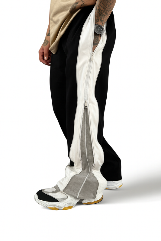 URBXN Black & White Wide Stripe Wind Pants – Oversized Streetwear Joggers