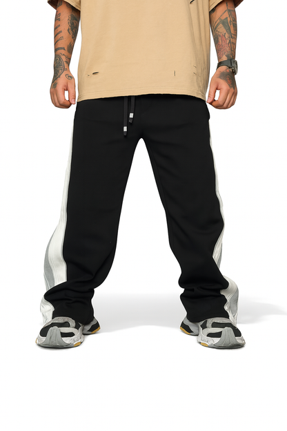 URBXN Black & White Wide Stripe Wind Pants – Oversized Streetwear Joggers