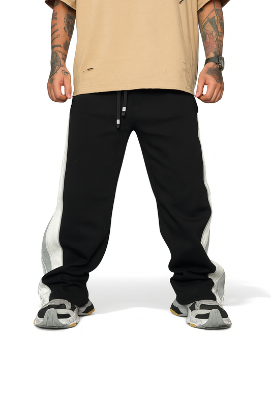 URBXN Black & White Wide Stripe Wind Pants – Oversized Streetwear Joggers