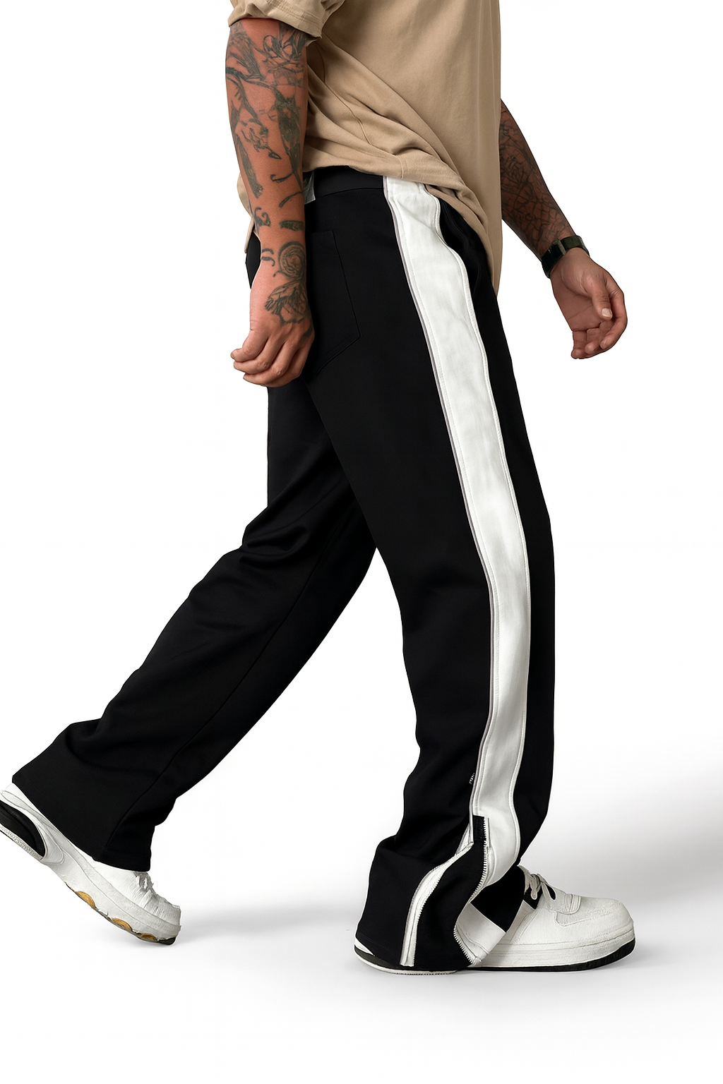 URBXN Black & White Wide Stripe Wind Pants – Oversized Streetwear Joggers