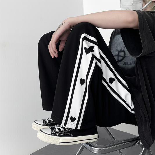 URBXN Black & White Side Snap Pants – Baggy Streetwear Wide Leg Trousers