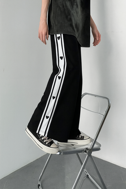 URBXN Black & White Side Snap Pants – Baggy Streetwear Wide Leg Trousers