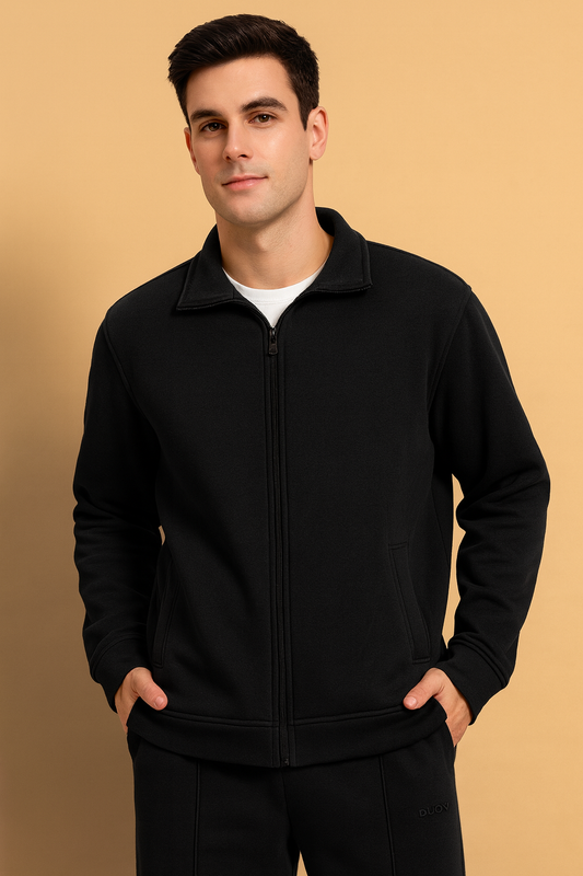 Minimalist Black Zip-Up Sweatshirt – Casual Streetwear Essential