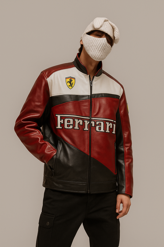 Ferrari Racing Jacket – Black & Red Motorsport Bomber with Embroidered Logos