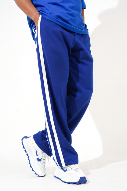 URBXN Royal Blue Track Pants – Classic 3-Stripe Streetwear Joggers