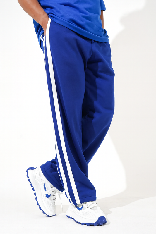 URBXN Royal Blue Track Pants – Classic 3-Stripe Streetwear Joggers