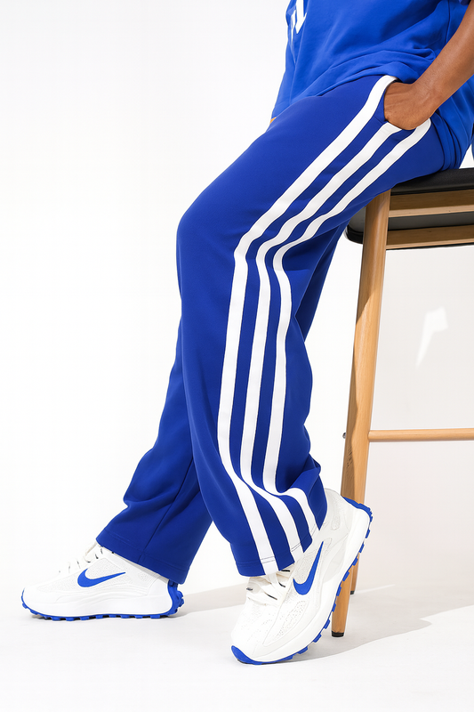 URBXN Royal Blue Track Pants – Classic 3-Stripe Streetwear Joggers
