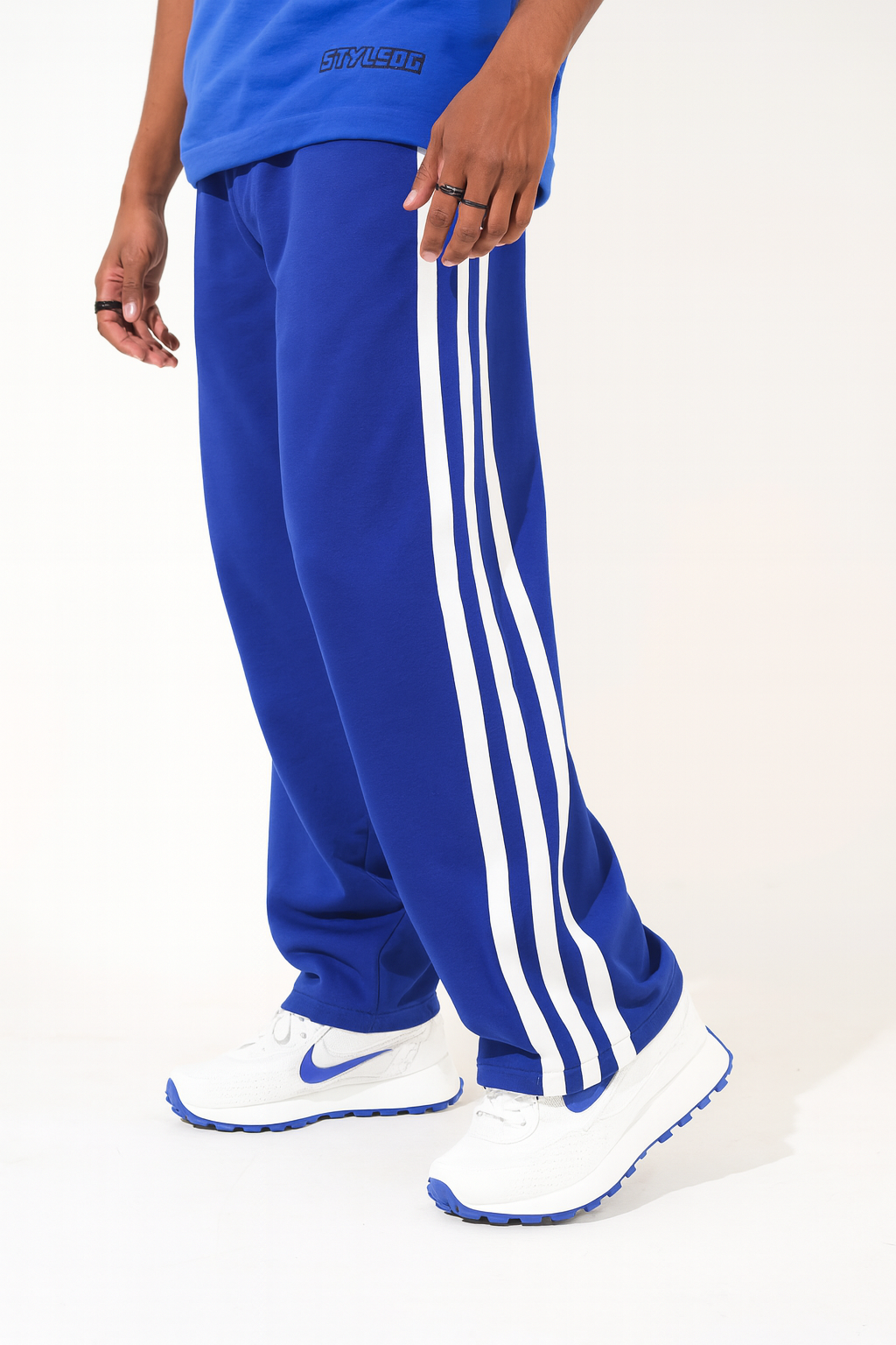 URBXN Royal Blue Track Pants – Classic 3-Stripe Streetwear Joggers