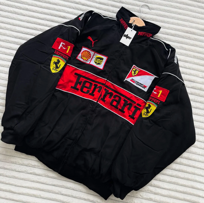 URBXN Premium Ferrari Embroidered Varsity Jacket — Red & Black